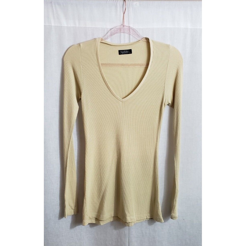 lauren moshi medium thermal waffle knit top blouse yellow cotton blend NEW